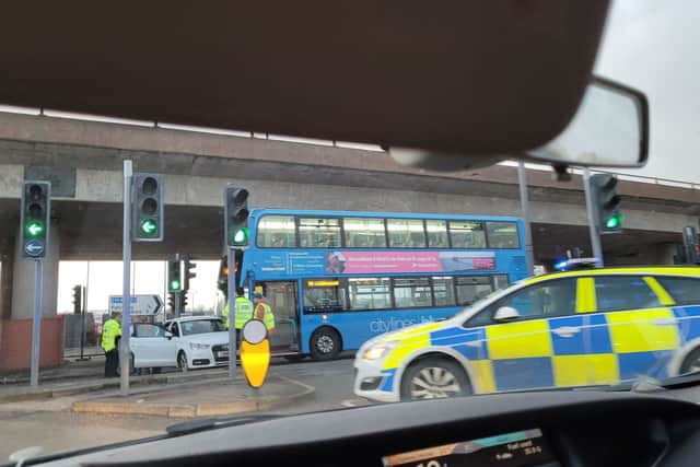 Police are at the scene of the crash under the A38 next to the Royal Mail depot (Phot credit: Vivien Hopes)