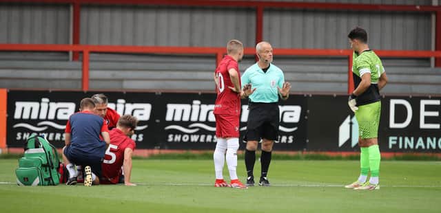 Charlie Raglan is absent for Cheltenham Town through suspension. (Photo by Pete Norton/Getty Images)