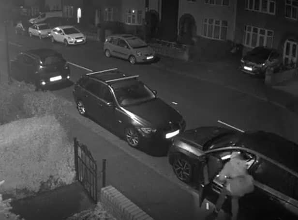 <p>The person can be seen breaking into the car where they took a dash cam and sun glasses</p>