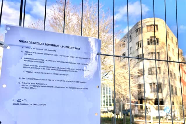 A letter from the owner has been posted on fencing outside the Grosvenor Hotel