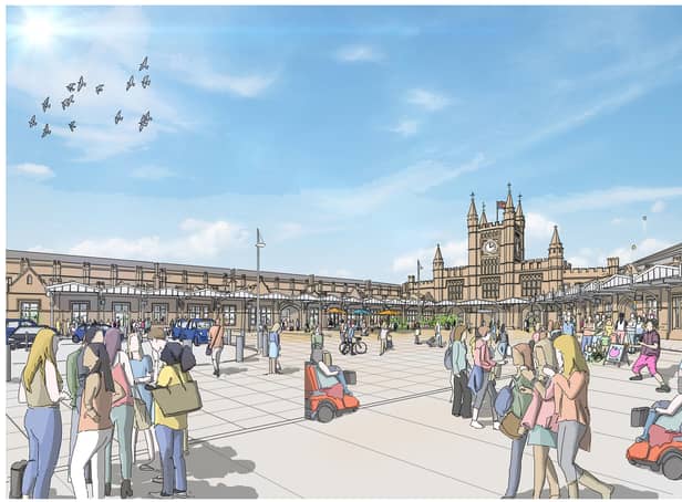 <p>The proposed station approach with more area given over for pedestrians and loop for use for taxis and disabled motorists only</p>