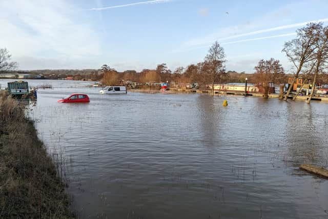Water levels have risen around the marina next to the River Avon with several vehicles stranded