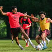 New Bristol Rovers signing Jarell Quansah training with Liverpool team mate Mo Salah