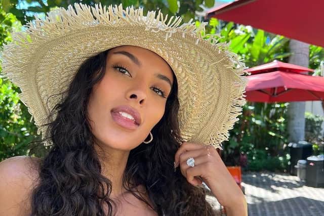 Love Island host Maya Jama was spotted wearing the sparkler after her ex-fiancé, Ben Simmons, popped the question in December 2021. (Photo Credit: Instagram/@mayajama)