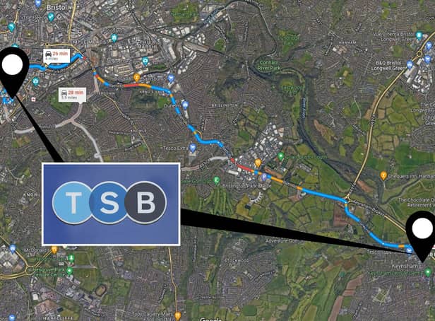 <p>TSB say the journey from Keynsham High Street to East Street in Bedminster is 18 minutes in a car</p>