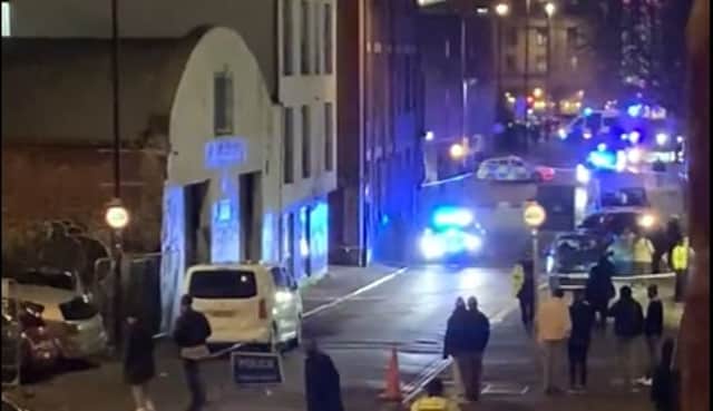 Police at the scene of the incident this evening (Photo credit @ChopsyBristol)