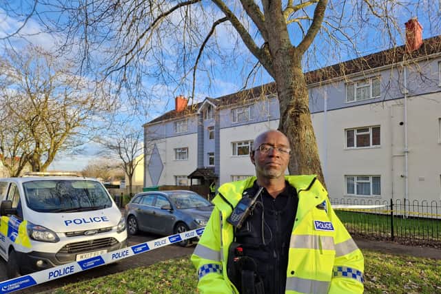 Inspector Tola Munro at the scene this afternoon
