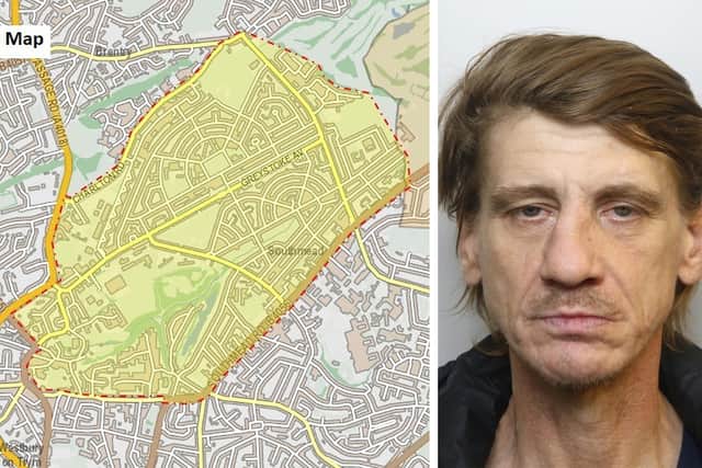 Robert Raynor has been banned from the Southmead area shown on the map
