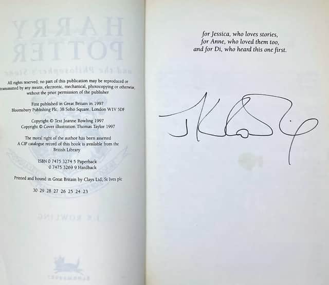JK Rowling’s signature in the Potter books