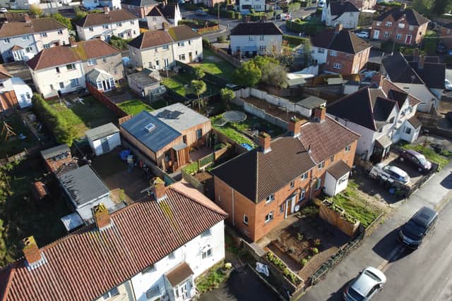 A bird’s eye view of John’s new home in a back garden in Knowle West