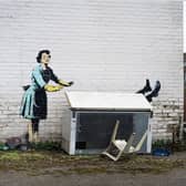 Renowned street artist Banksy has produced a new work of art highlighting domestic abuse on Valentine’s Day.