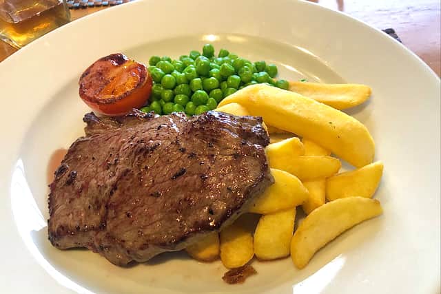 The rump steak and chips on the £10 lunch menu at Travellers Rest
