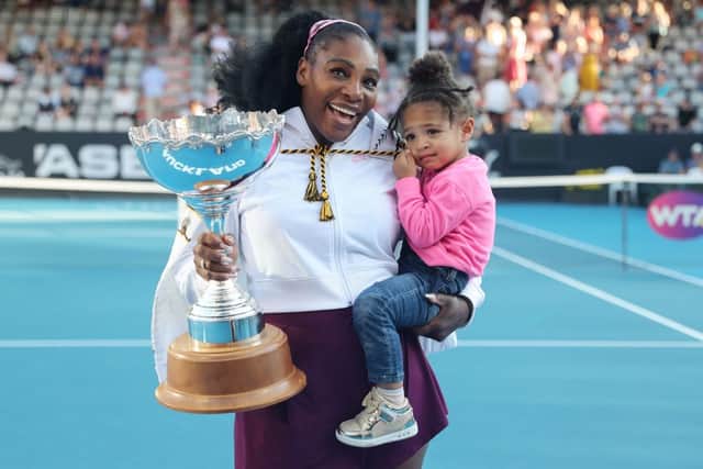 Serena Williams, with her daughter Alexis Olympia, after winning Auckland Classic in 2020