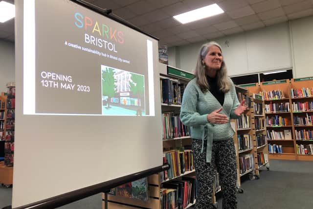 Project Lead Jenny Foster of Global Goals Centre addresses a meeting at Redland Library (photo: Bristol World)