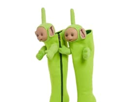 Christian Cowan's latest footwear are a homage to Dipsy -  the bright green character from the 90s children's show.