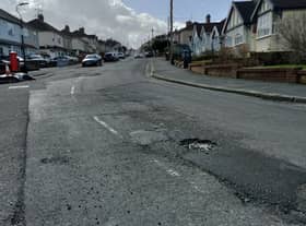 The state of the road in Hazelbury Road in Hengrove, where 20 potholes were reported last year