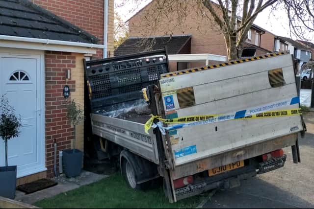 Fortunately, no-one was injured when the truck hit the front of the house in Barrs Court 
