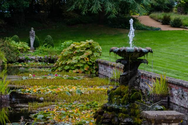 The fountain and pond at Goldney Hall gardens in Clifton