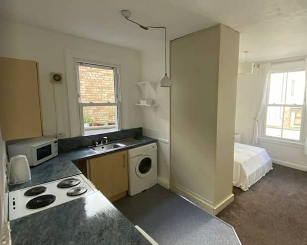 The kitchen area is separated from the bedroom/living space by a wardrobe (photo: Rightmove)