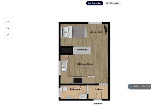 The floor plan of the one-bed property up for rent in North Street