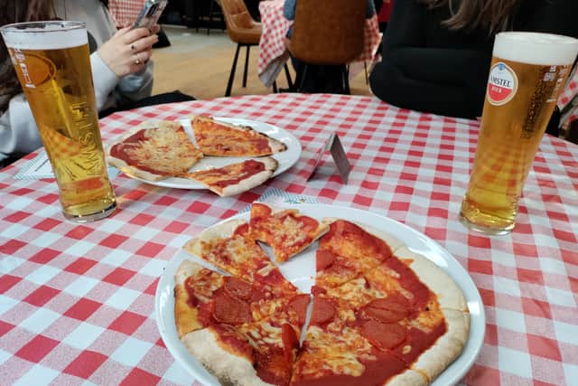 The pizza and beer served up as part of the experience