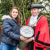 Chipping Sodbury Big Lunch organiser Alexandra Arnall with  Town Mayor James Ball at the burying of the capsule in 2018