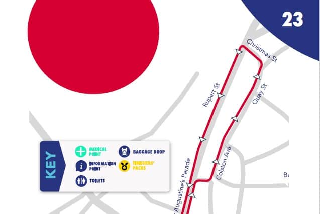 A map of the child-friendly ‘Family Mile’ taking place as part of the Great Bristol Run.