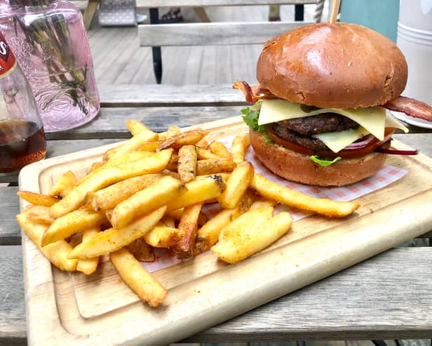 The double beef burger and chips on the menu at Beeses
