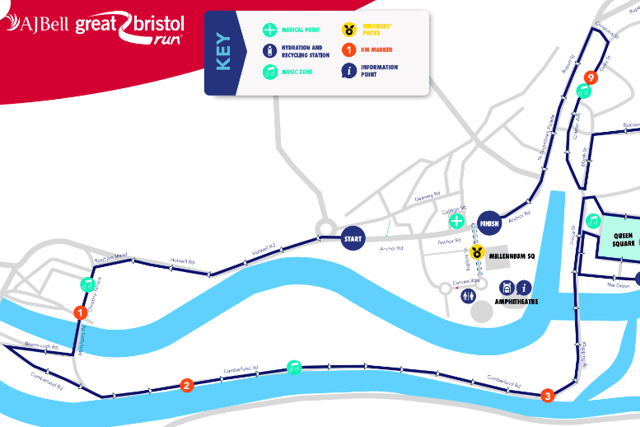 The Great Bristol Run 10k route. 