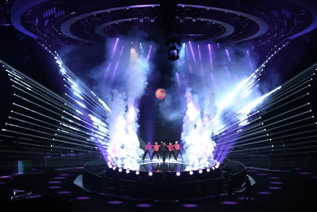 Singer and songwriter Mae Muller, performing on behalf of the United Kingdom, takes part in a rehearsal ahead of the Eurovision Song contest 2023.