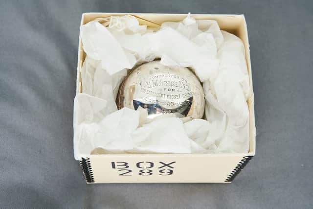 Also on display is a commemorative silver cricket ball, which was presented to legendary player E.M Grace for excellent wicketkeeping in the second tour of Australia