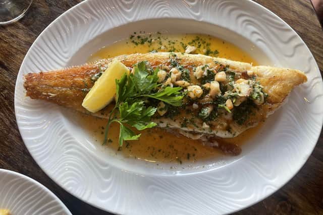 Whole Cornish sole with shrimp, chervil and shellfish butter