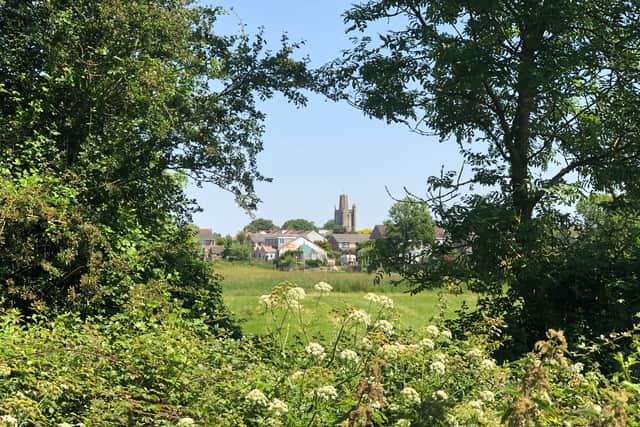 St Mary’s Church in Yatton village can be seen from this stretch of the Strawberry Line walk