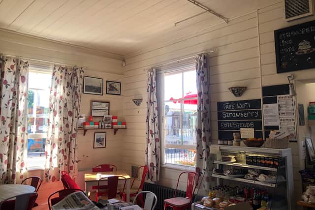 The timewarp interior of Strawberry Line Cafe at Yatton railway station