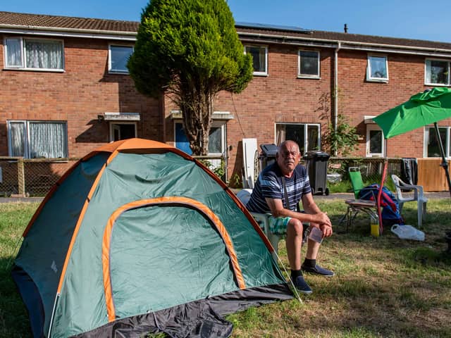 Gary Lambert, who is camping outside of his former home after being evicted in Stockwood, 