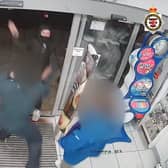 Josh James lunges at the shop staff in Tesco with a knife before returning to smash the door