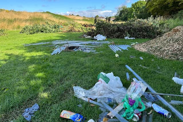 Some of the rubbish left at the rear of the playing fields