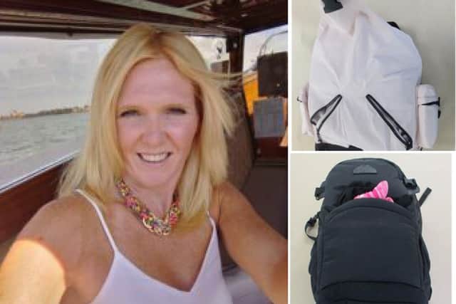 A new image of Denise Jarvis released by police along with the two bags discovered by officers