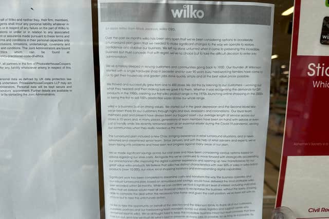 The open letter in the window of Wilko CEO Mark Jackson