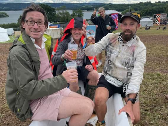 Matthew Barnes (right) literally having a mud bath with friend he’s met at Valley Fest near Bristol