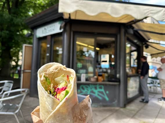 We went for the halloumi wrap from Edna’s Kitchen, priced at £8.50