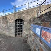 At the south west corner of the former castle, excavations during the 1960s uncovered this ‘sallyport’ The doorway is to a tunnel which allowed people to exit a castle secretly during times of a siege. 