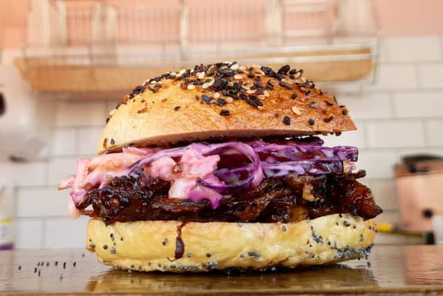 The pulled pork bagel at Bagelry Box