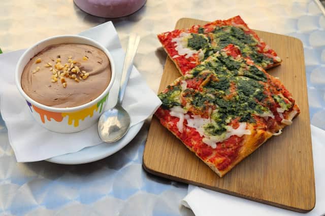 The pizza and cheesecake tried by our reviewer at Taste of Napoli