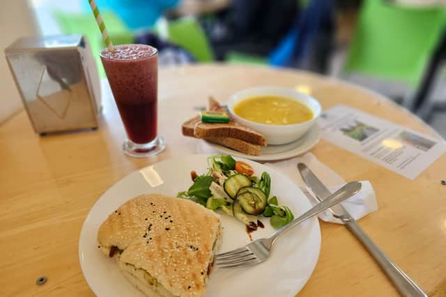 The panini and soup we tried at Cafe on The Square