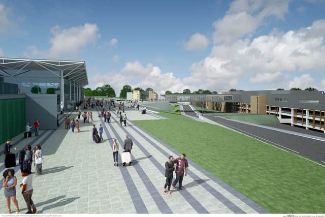 An artist’s impression of how the new transport hub will look at Bristol Airport