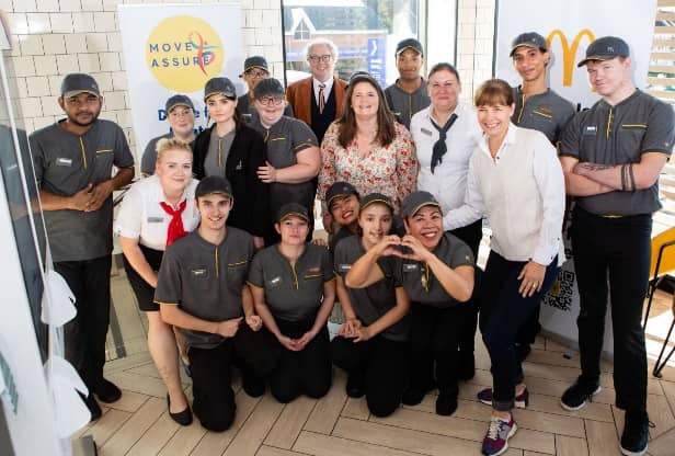 Dame Darcey Bussell with staff at McDonald’s in Fishponds