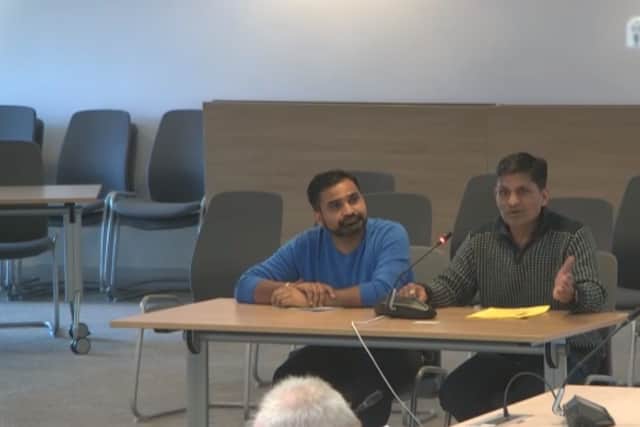 Park Food and Wine store manager Axsay Patel (left) and premises licence holder Hitesh Trivedi at South Gloucestershire Council licensing sub-committee
