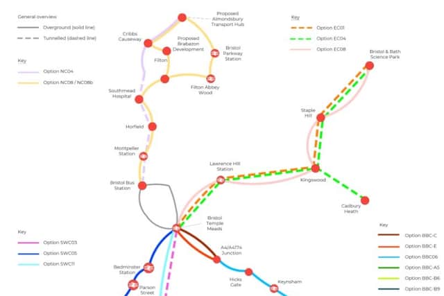 The proposed routes for a Bristol underground