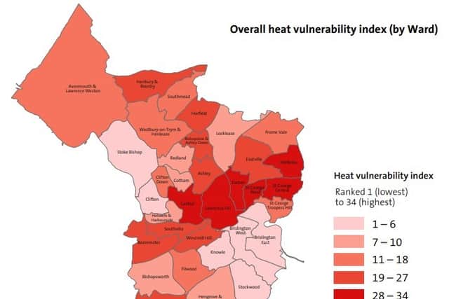The parts of Bristol which will be most affected by rising temperatures (Picture: Bristol City Council)